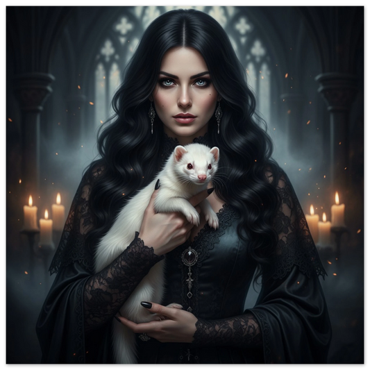 Witchy Woman With Ferret Premium Matte Paper Poster