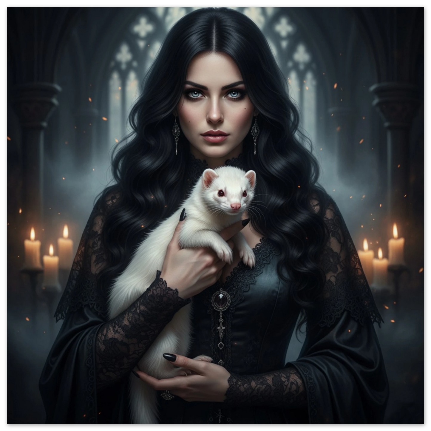 Witchy Woman With Ferret Premium Matte Paper Poster
