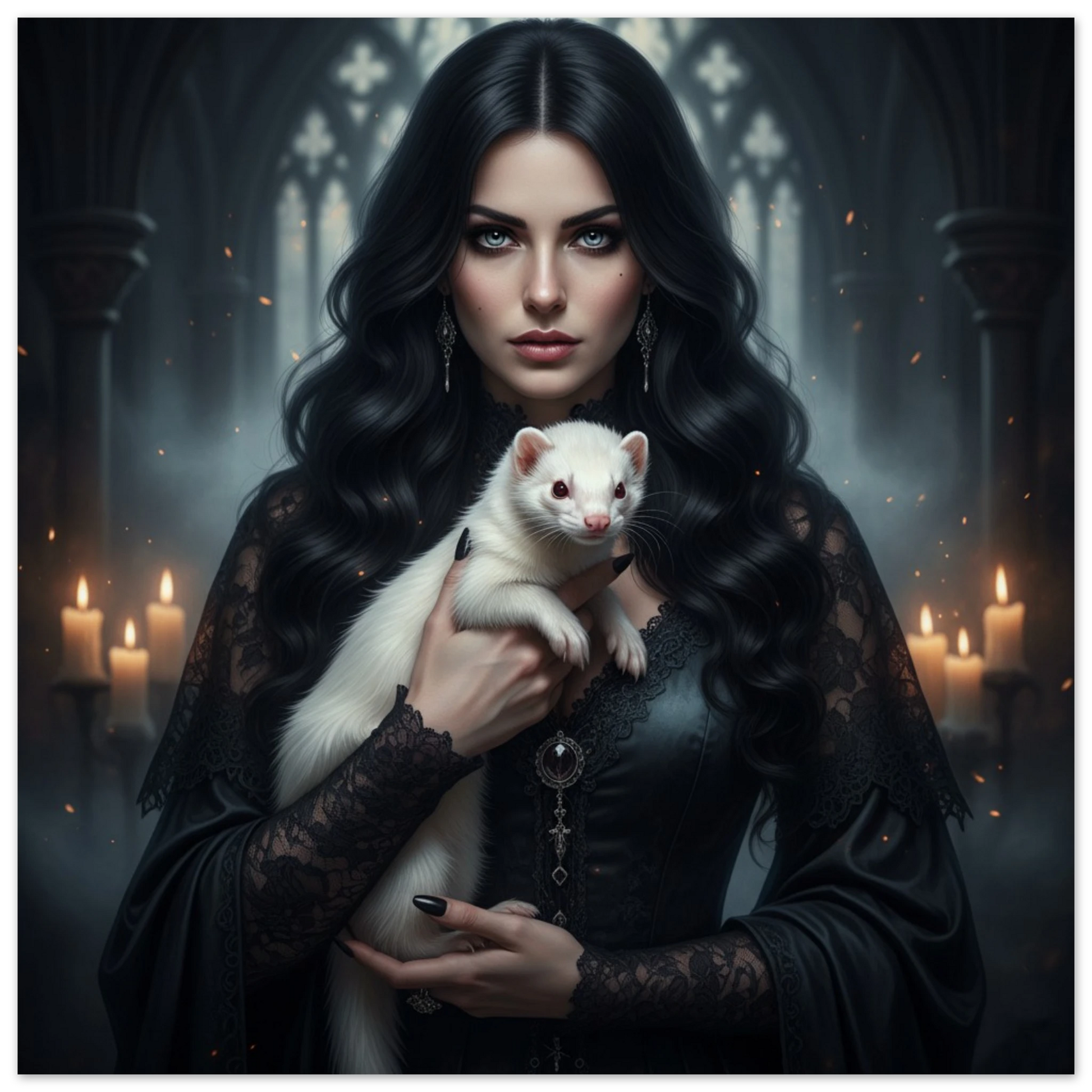 Witchy Woman With Ferret Premium Matte Paper Poster