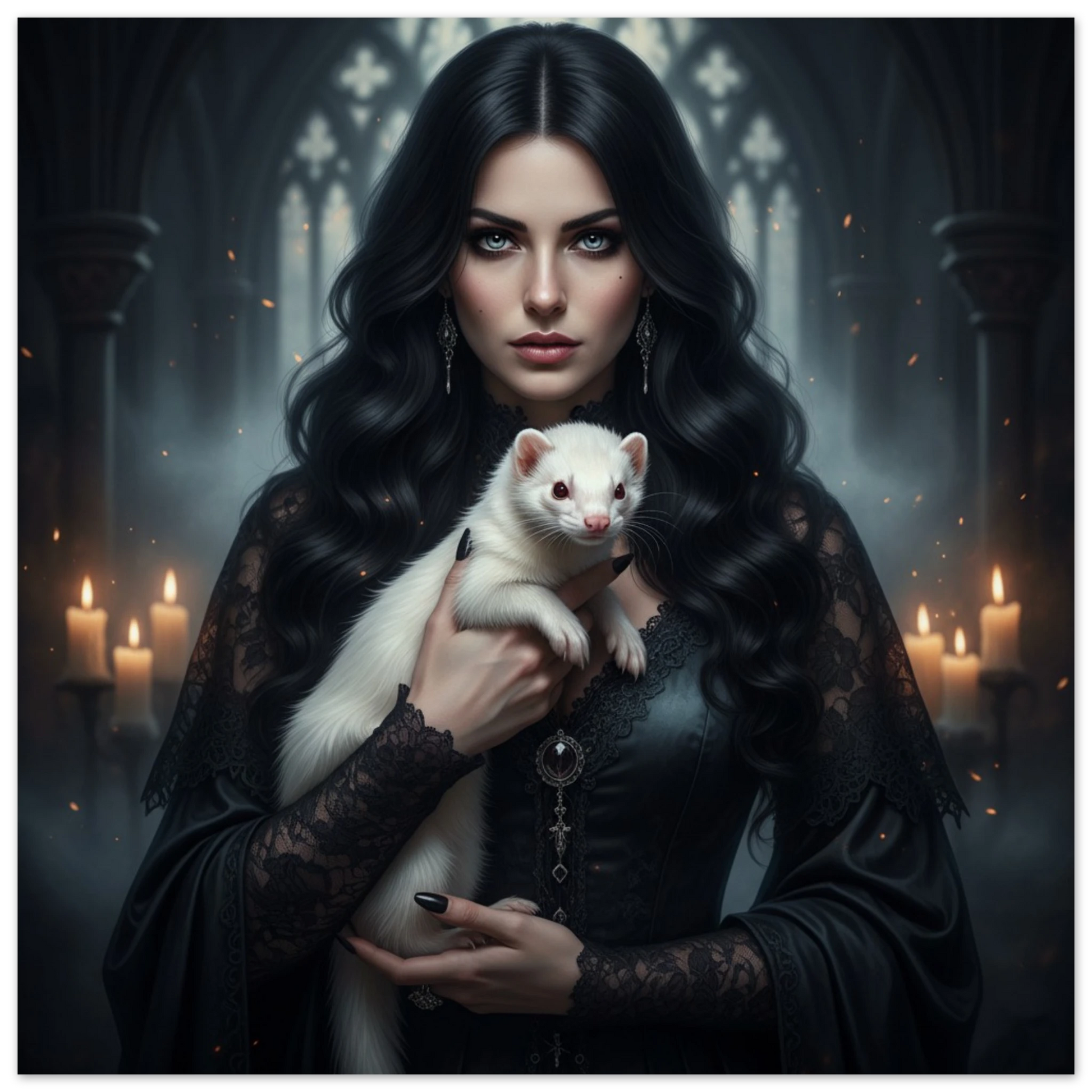 Witchy Woman With Ferret Premium Matte Paper Poster